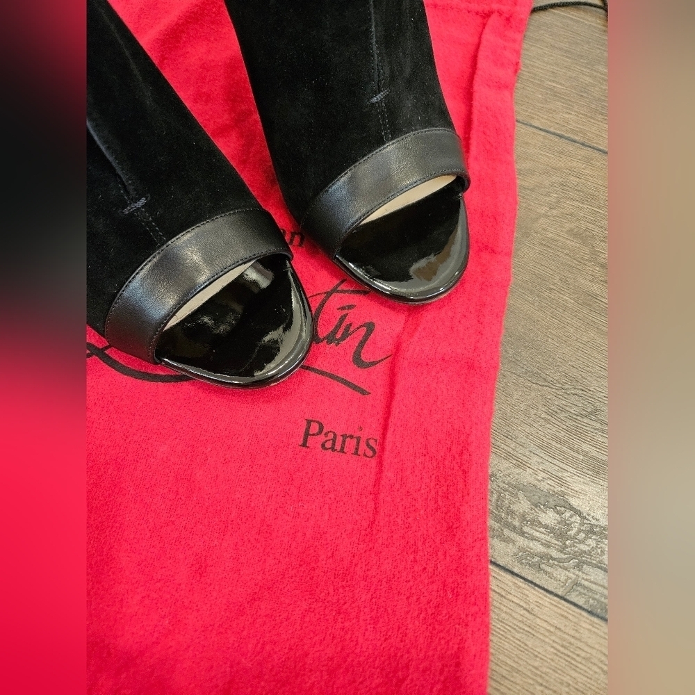Christian Louboutin Diptic Black Peep-Toe Heels - Size 37 1/2 US 7.5-8 - Picture 11 of 16